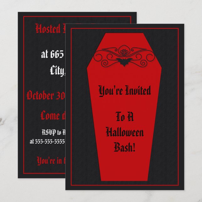 Invitation de cercueil de batte (Devant / Derrière)