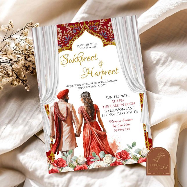 Invitation de cérémonie de mariage Floral India Ro (Créateur téléchargé)