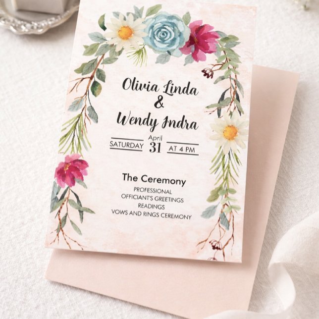 Invitation de cérémonie de mariage florale à l'aqu (Créateur téléchargé)