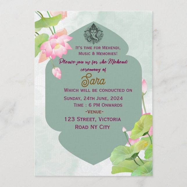 Invitation de cérémonie de Mehendi de mariage indi (Devant)