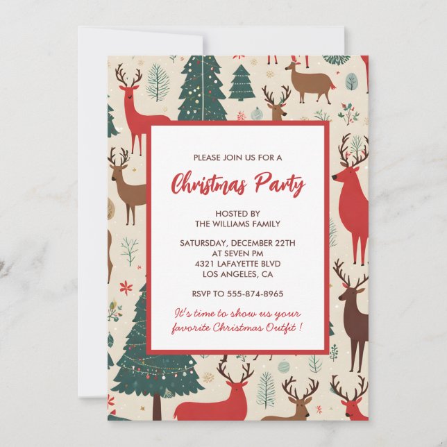 Invitation de cerfs pour la fête de Noël (Devant)