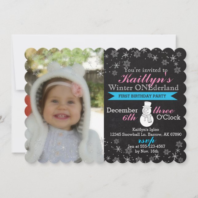 Invitation de Chalkboard Winter Onederland, 5" x 7 (Devant)
