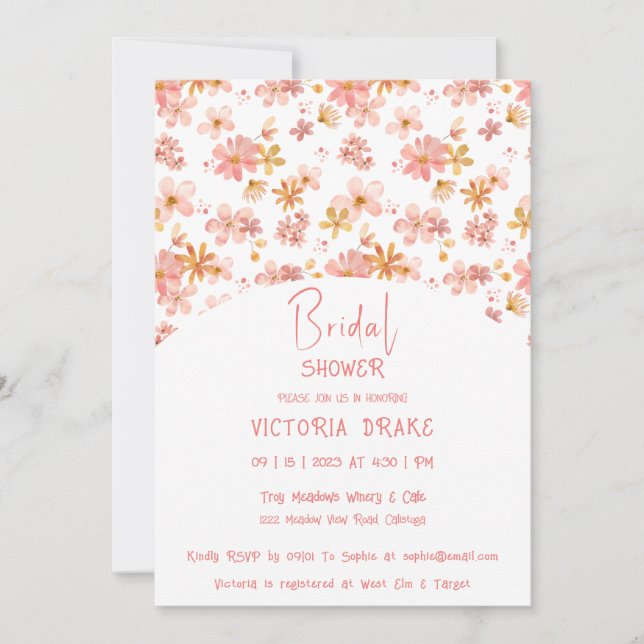 Invitation de charmante douche de mariée peinte fl (Devant)