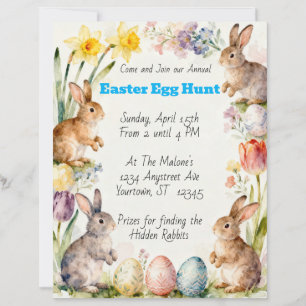 Invitation de chasse aux œufs de Pâques avec lapin