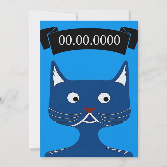 Invitation de chat bleu comique, ajouter du texte (Devant)