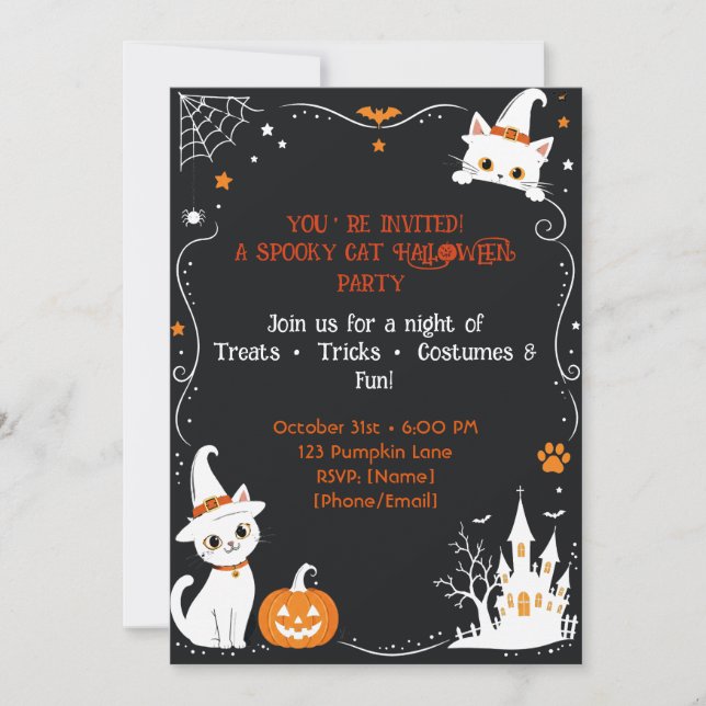 Invitation de chat d'Halloween Design noir mignon  (Devant)