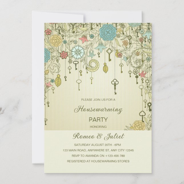 Invitation de Chauffage de Maison à Clé Florale et (Devant)
