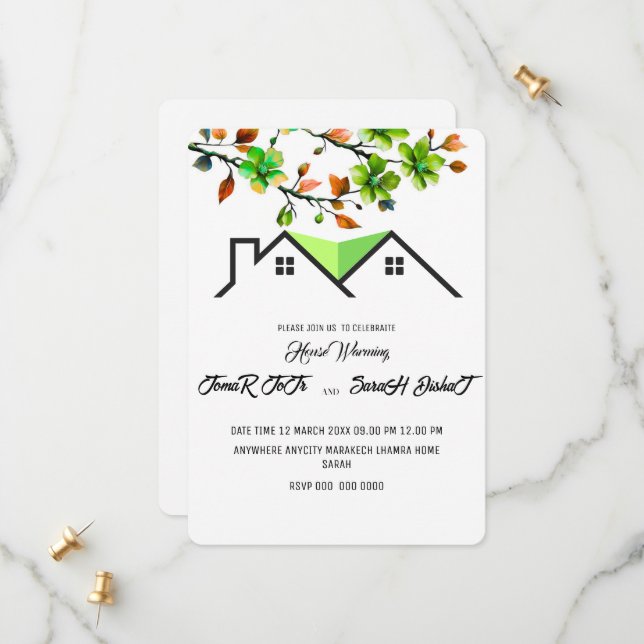 Invitation de Chauffage de Maison Modifiable, P (Devant/Arrière en situation)