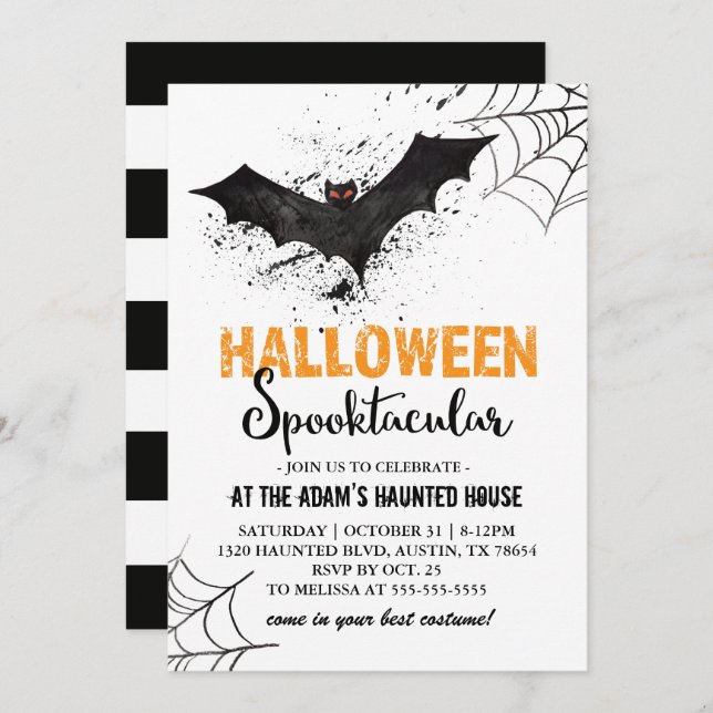 Invitation de chauve-souris Spooktacular Halloween (Devant / Derrière)