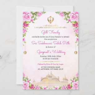 Invitation de chemin de Sukhmani Sahib à fleurs ro