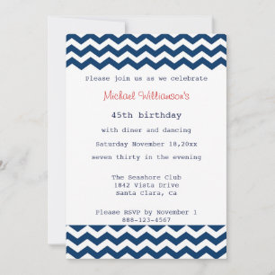 Invitation de Chevron bleu et blanc