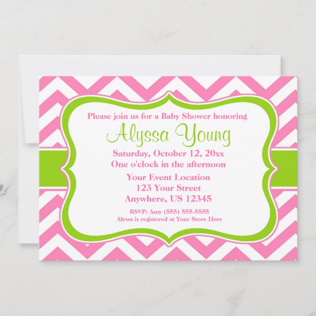 Invitation de Chevron vert rose (Devant)