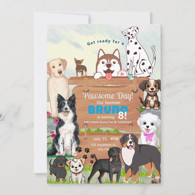 invitation de chien à thème de fête géniale (Devant)