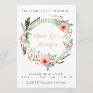 Invitation de Christening Girls - Floral rose