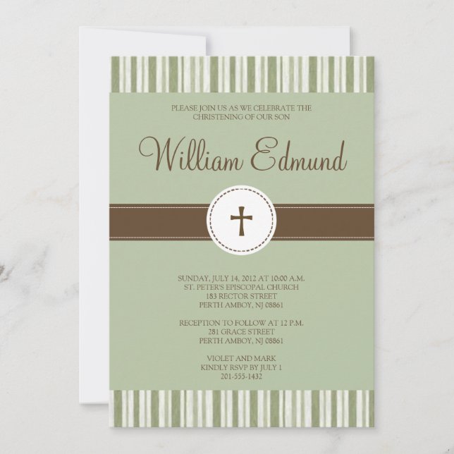 Invitation de Christening Green Stripe (Devant)