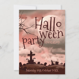 Invitation de cimetière Halloween ciel rose
