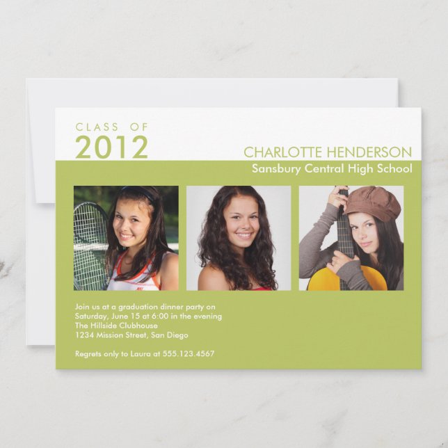 Invitation de classe de graduation verte personnal (Devant)
