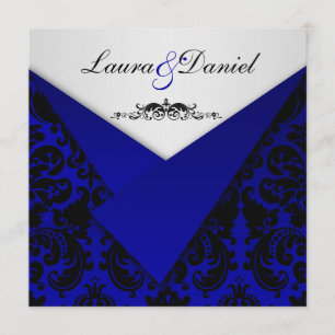 Invitation de Cobalt Blue and Black Mariage damass