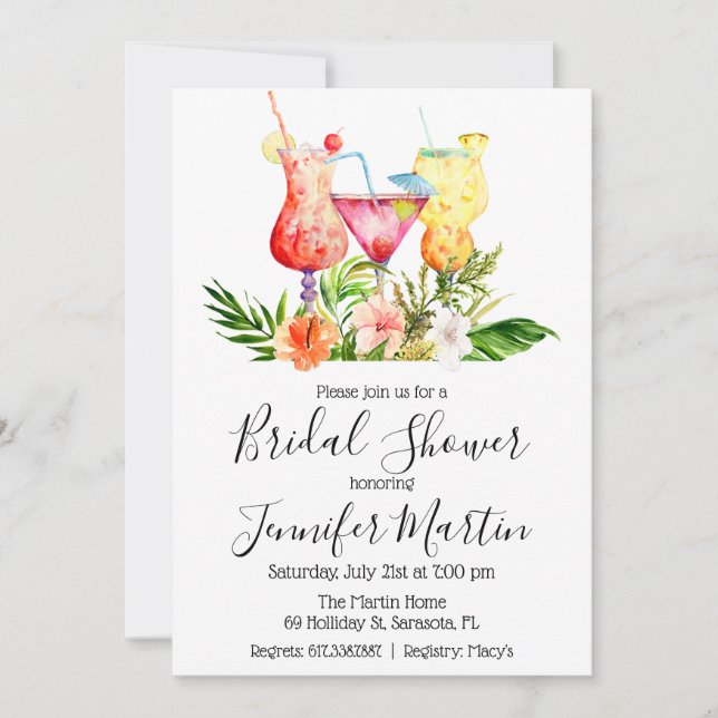 Invitation de cocktail de douche de mariée tropica (Devant)