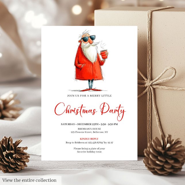 Invitation de cocktail de vacances amusante et per (Funny Santa Custom Holiday Cocktail Invitation)