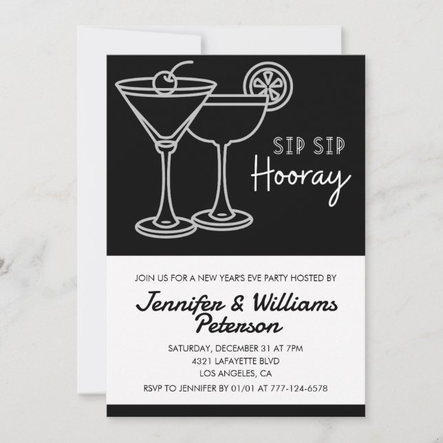 Invitation de cocktail du Nouvel An noir (Devant)