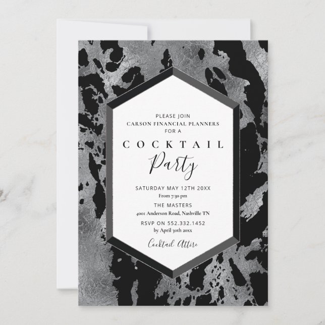 Invitation de cocktail Party Noir Argent (Devant)