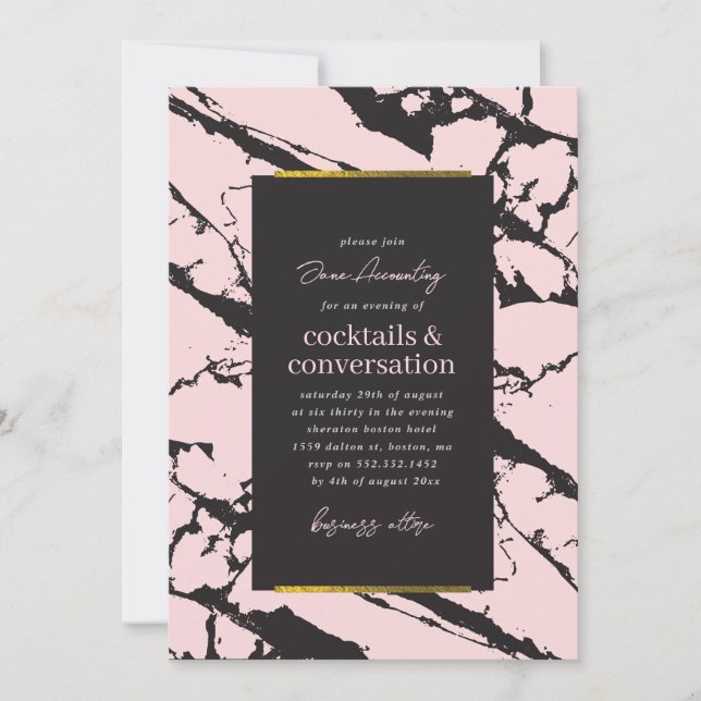 Invitation de cocktail rose marbre (Devant)