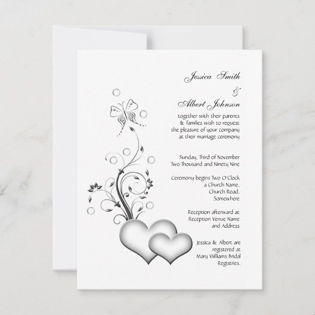 Invitation de coeur noir&blanc mariage (Devant)
