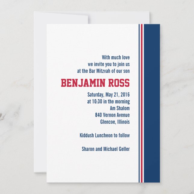 Invitation de College Stripe Bar Mitzvah (Devant)