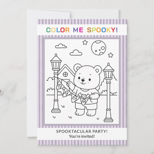 Invitation de coloriage d'Halloween Ourson et Fant (Devant)
