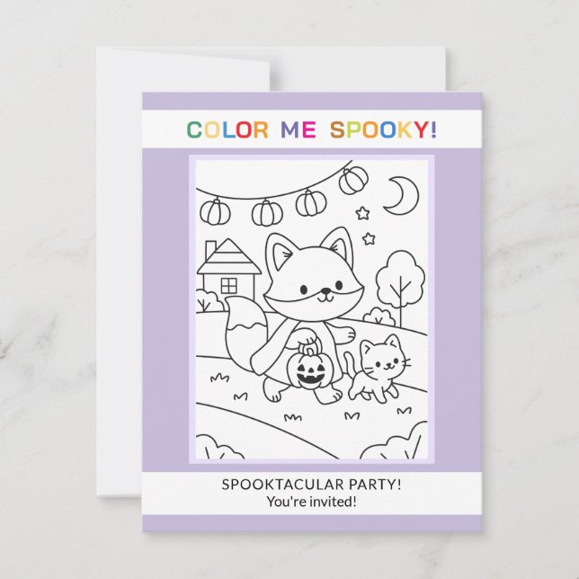 Invitation de coloriage Halloween Animaux & Citrou (Devant)