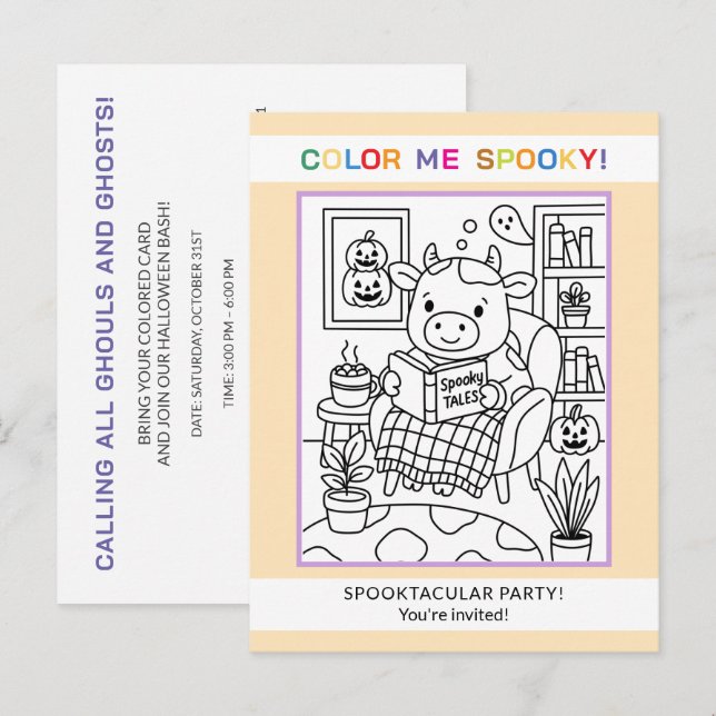 Invitation de coloriage Halloween pour adolescents (Devant / Derrière)