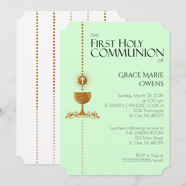 Invitation de communion de Chalis de parties (Devant / Derrière)