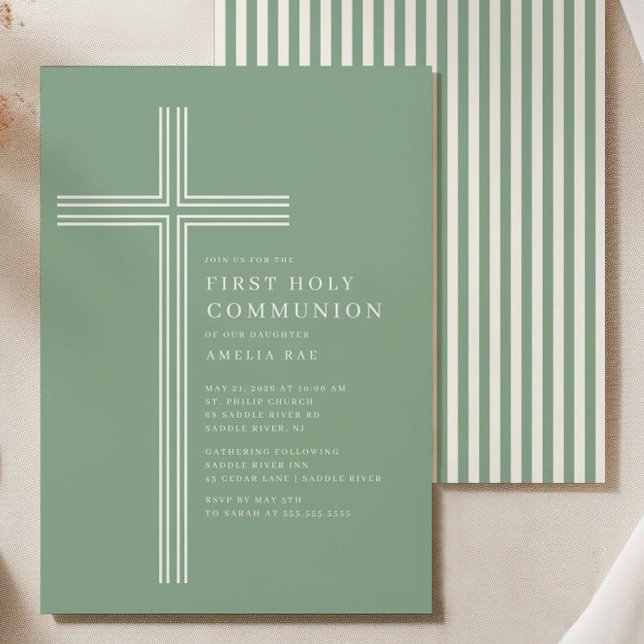 Invitation de Communion de la Croix Vert Sauge (Créateur téléchargé)