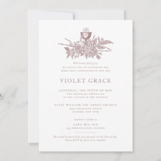 Invitation de communion florale vintage rose