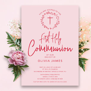 Invitation de communion Pétale Rose Girls
