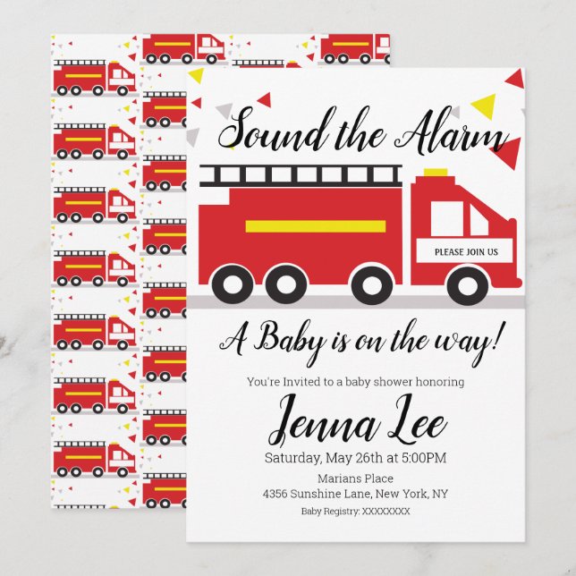 Invitation de confetti pour Baby Shower camion de  (Devant / Derrière)