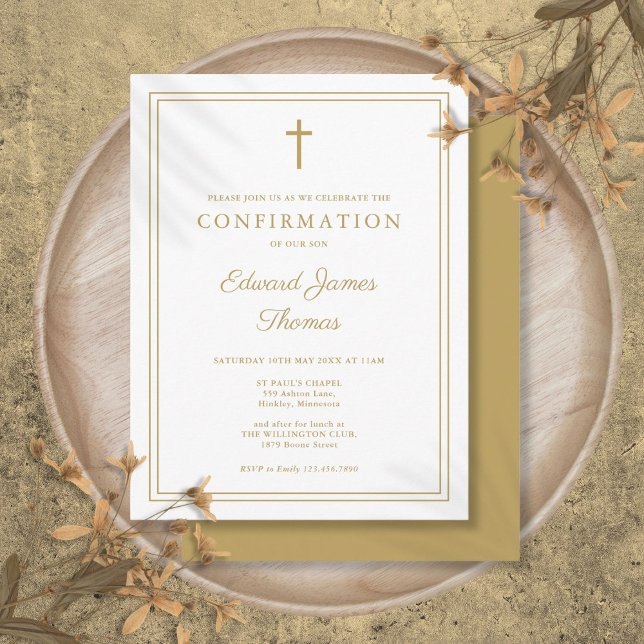 Invitation de confirmation à bordure dorée élégant (Modern Elegant Gold Border Confirmation Invitation Postcard)