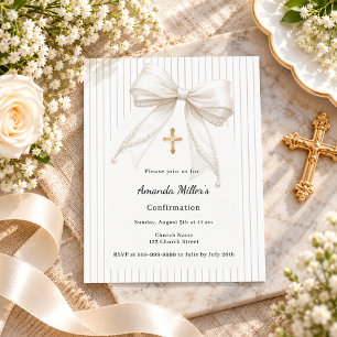 Invitation de confirmation à ruban en croix rayé c