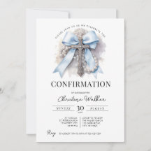 Invitation de confirmation au ruban bleu et chapel