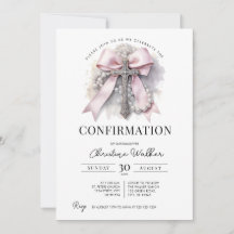 Invitation de confirmation avec un ruban rose et u