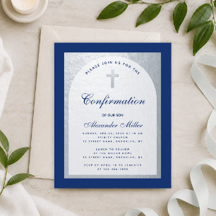 Invitation de confirmation bleu roi argent Budget