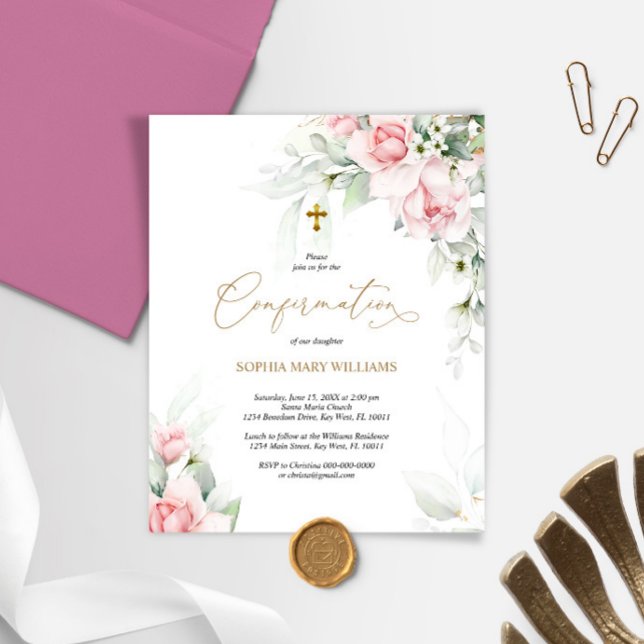Invitation de confirmation Budget Blush & Eucalypt (Créateur téléchargé)