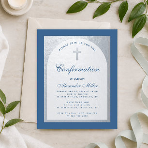 Invitation de confirmation Classique Bleu Argent B