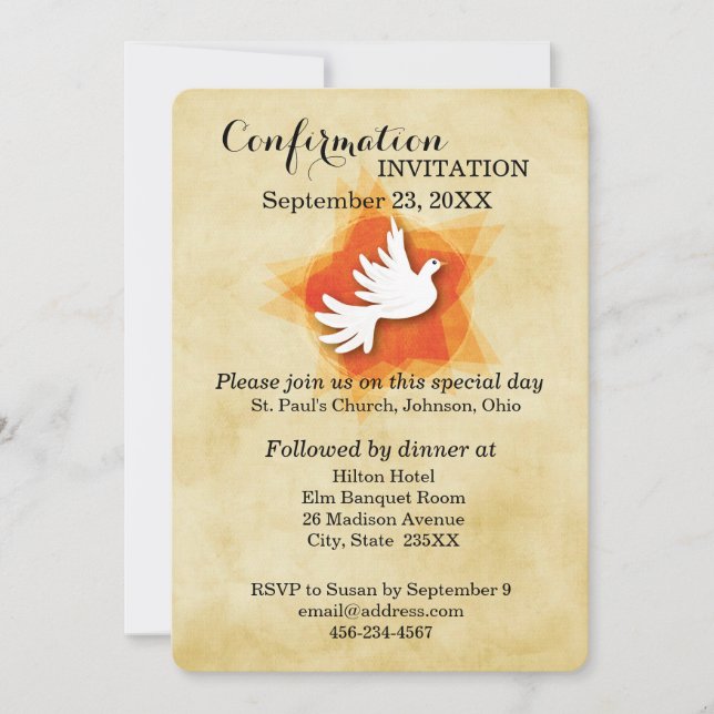 Invitation de confirmation, colombe (Devant)