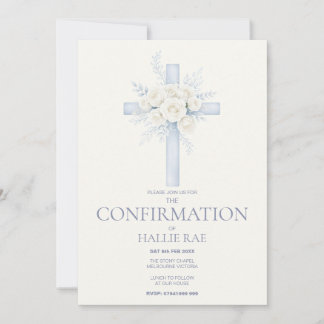 Invitation de Confirmation, Croix Florale Bleue Mo