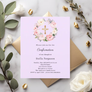 Invitation de confirmation croix florales lavande