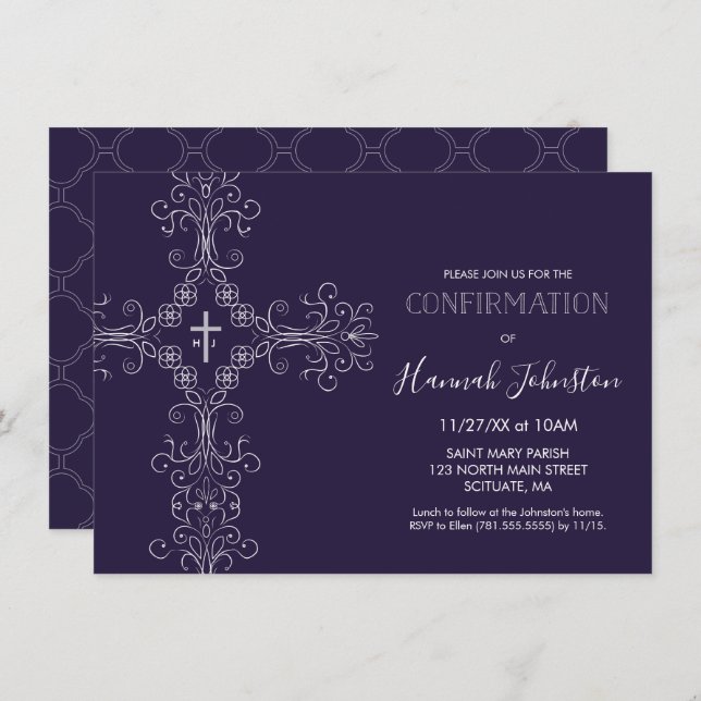 Invitation de confirmation, Croix, Monogramme; Gar (Devant / Derrière)
