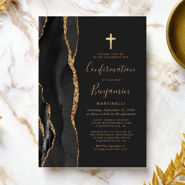 Invitation de confirmation de Black Agate Gold (Créateur téléchargé)