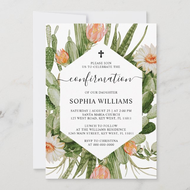 Invitation de confirmation de cadre de fleurs de c (Devant)